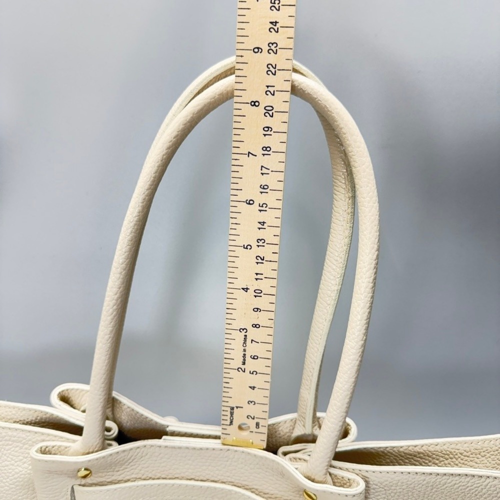 Isadora Italian Made Oversized Cream Pebbled Leather Tote Bag Summer Statement - Picture 15 of 16